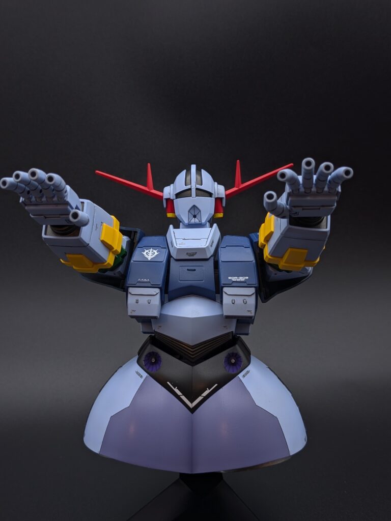 HGUC ジオング 1/144 射撃ポーズ 見上げアングル|5連装メガ粒子砲を広げた迫力のカット